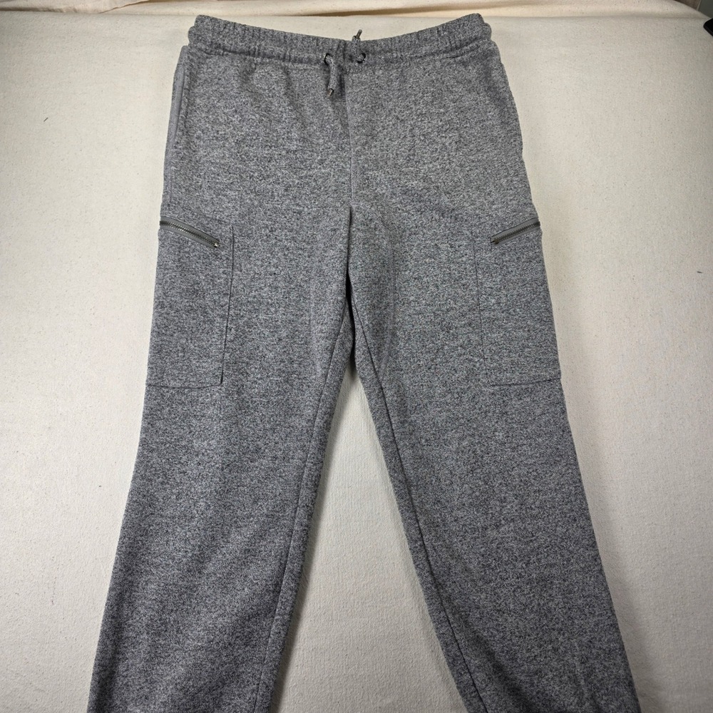Red Camel Mens Gray Knit Cargo Joggers Fleece Lined Sweatpants Large